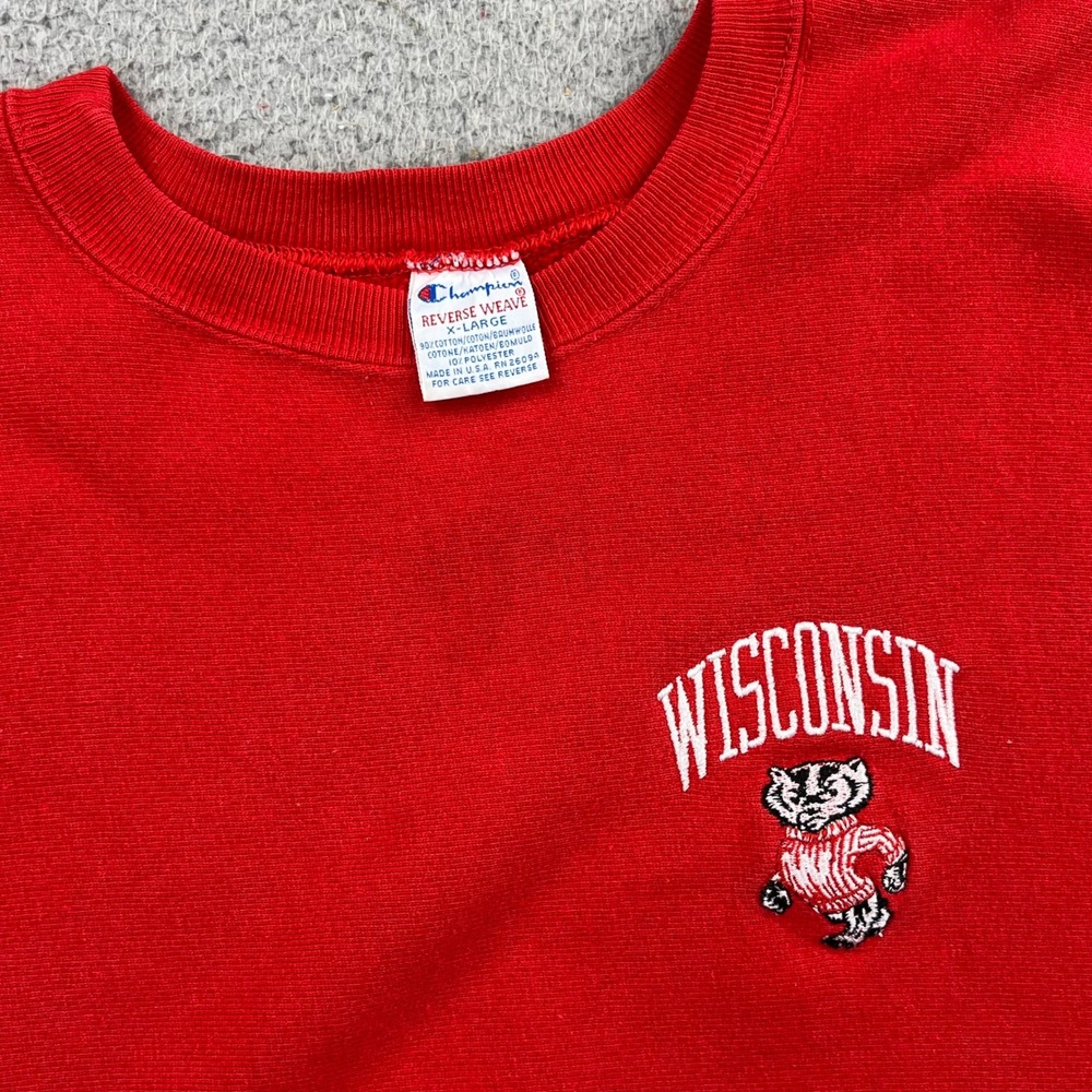Wisconsin Badgers Champion Reverse Weave Sweatshirt Mens XL Red Made in USA
